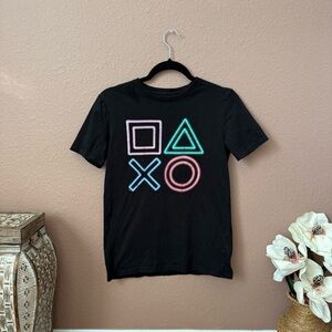 Old Navy Black T-Shirt with Neon Game Symbols
